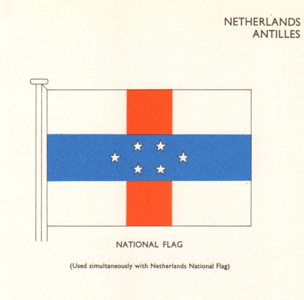 NETHERLANDS ANTILLES FLAGS. National Flag. Aruba Conaire Curacao 1964 print